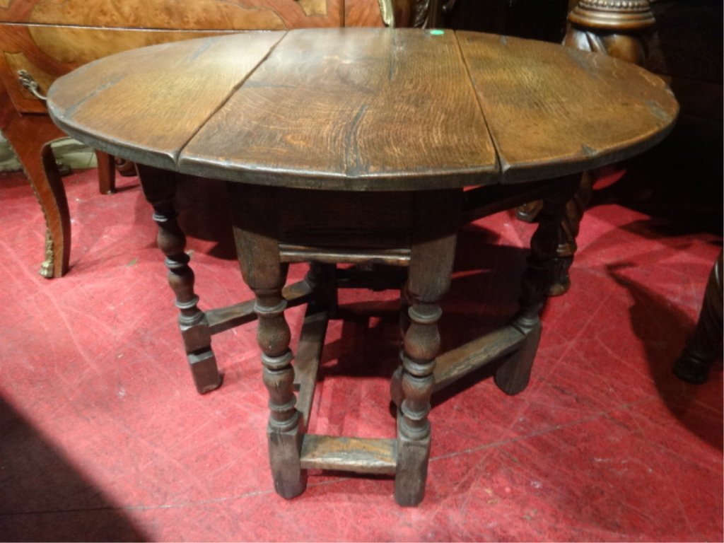 SMALL JACOBEAN STYLE DROP LEAF TABLE, OVAL TOP, APPROX (1 of 4)