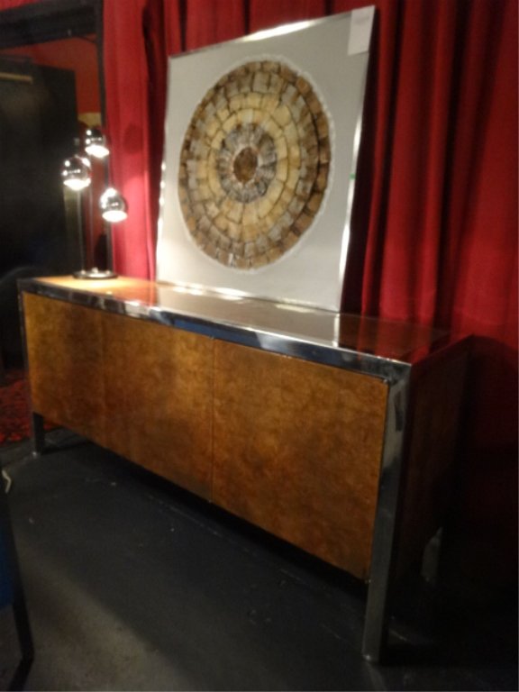 LEON ROSEN FOR PACE CREDENZA, BURL WOOD AND CHROME, 3 (1 of 8)