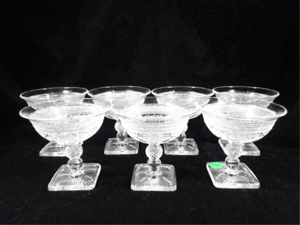 7 PC CRYSTAL SHERBET GLASSES, SQUARE BASES, APPROX (1 of 5)