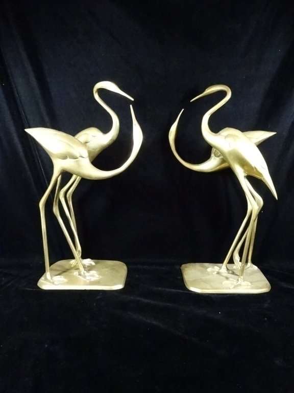 PAIR BRASS CRANE SCULPTURES, APPROX 15" X 9", SKUAH (1 of 8)