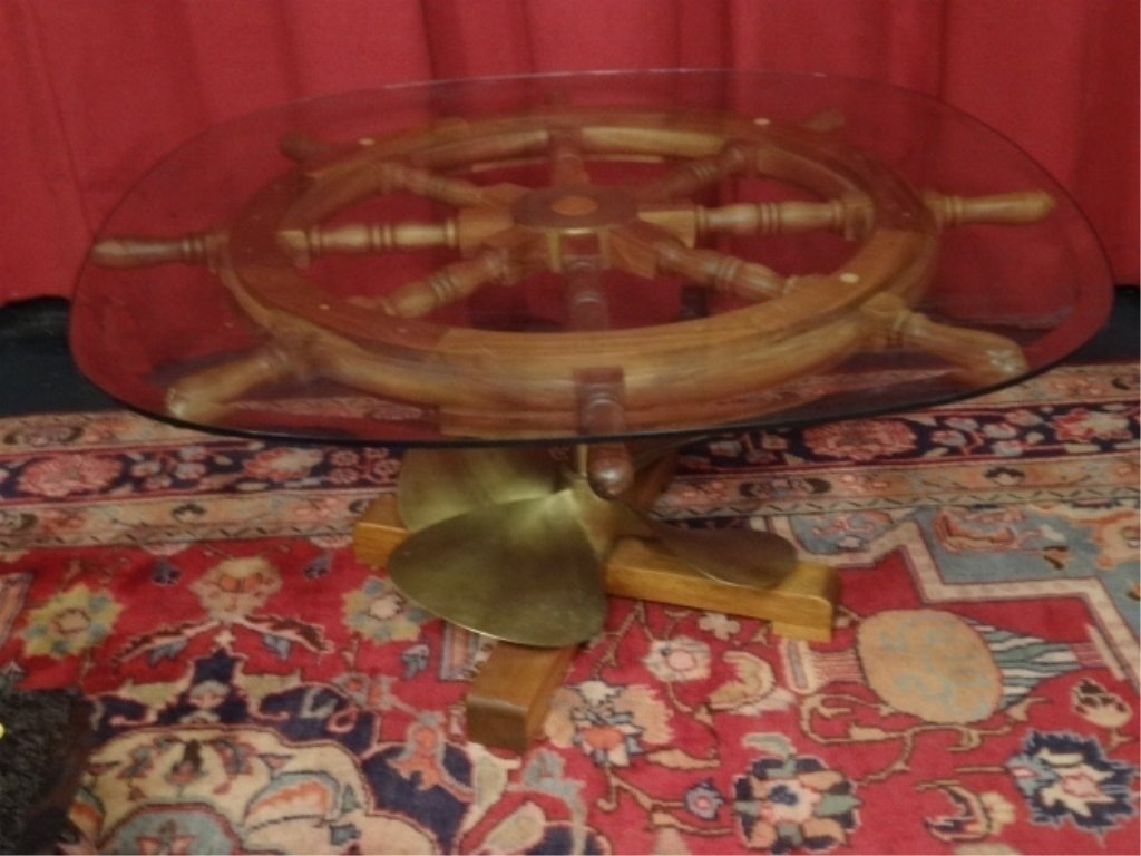 MID CENTURY SHIP'S WHEEL COCKTAIL TABLE, WITH SHIP'S (1 of 6)