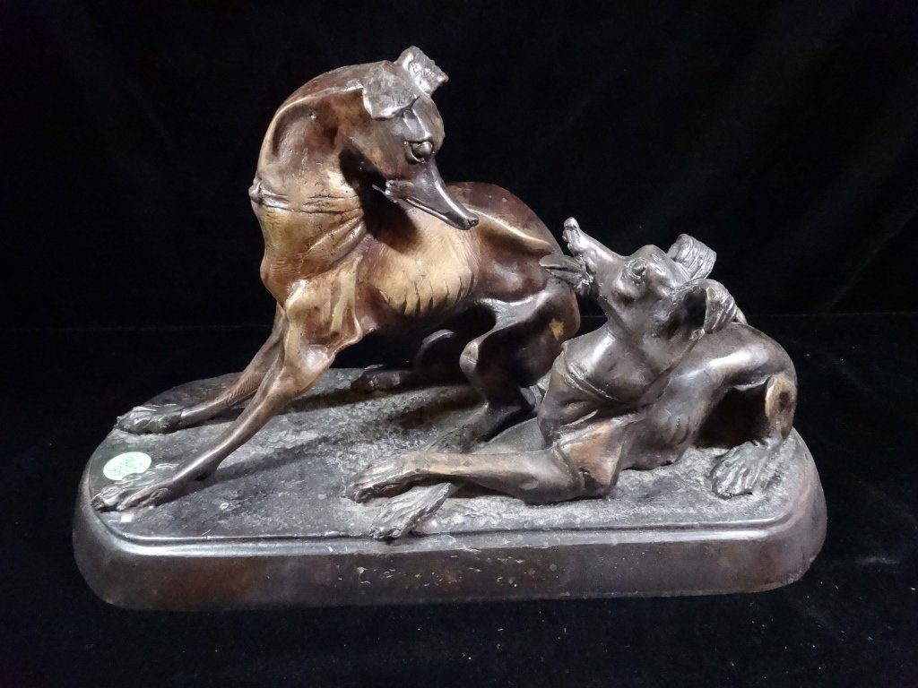 MAITLAND SMITH BRONZE SCULPTURE, TWO DOGS, APPROX 13.5" (1 of 8)