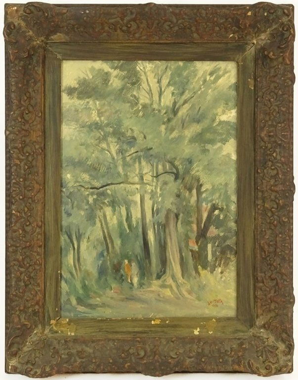 CIRCA 1950 OIL ON MASONITE PAINTING, WOODED LANDSCAPE (1 of 4)