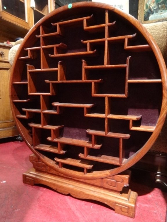 CHINESE ROUND CARVED WOOD DISPLAY CASE, APPROX 25"W, (1 of 4)