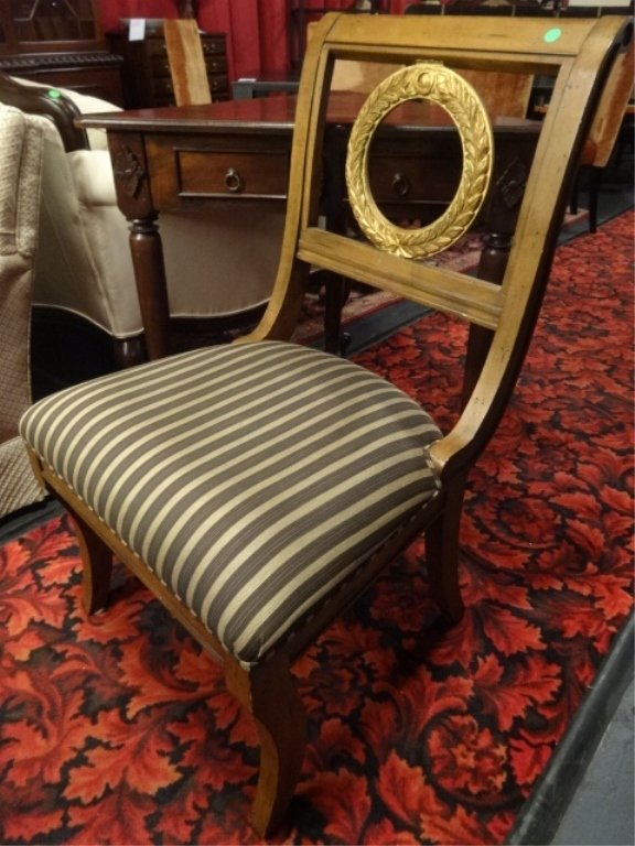 FRENCH EMPIRE STYLE ARMLESS CHAIR, GOLD GILT WREATH (1 of 4)