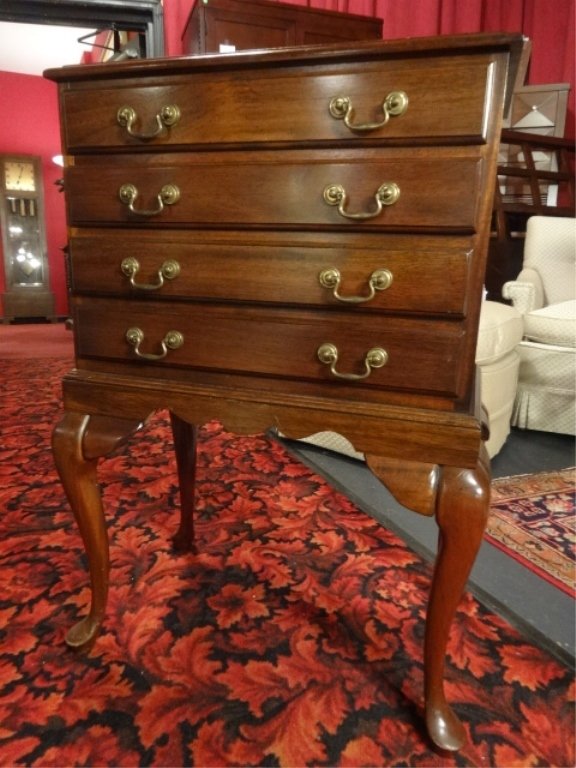 WOOD CHEST, FOUR DRAWERS, BRASS PULLS, FELT LINED (1 of 5)
