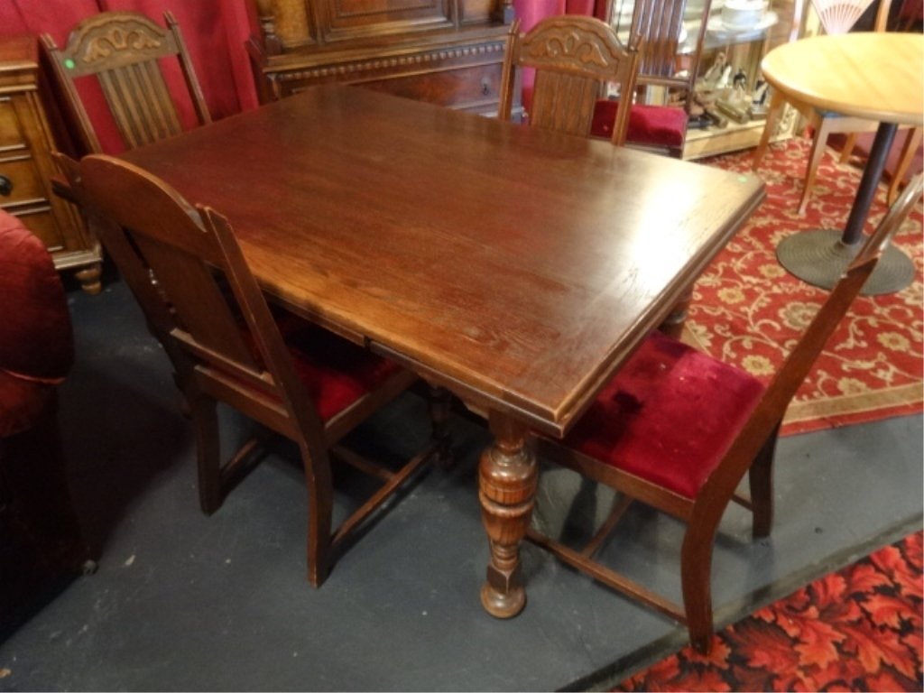 VINTAGE JACOBEAN DINING TABLE WITH DRAW LEAVES AND 5 (1 of 6)