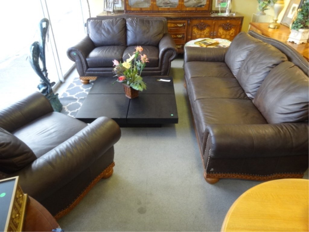 3 PC LEATHER SOFA, LOVESEAT, AND CHAIR, BROWN LEATHER (1 of 7)