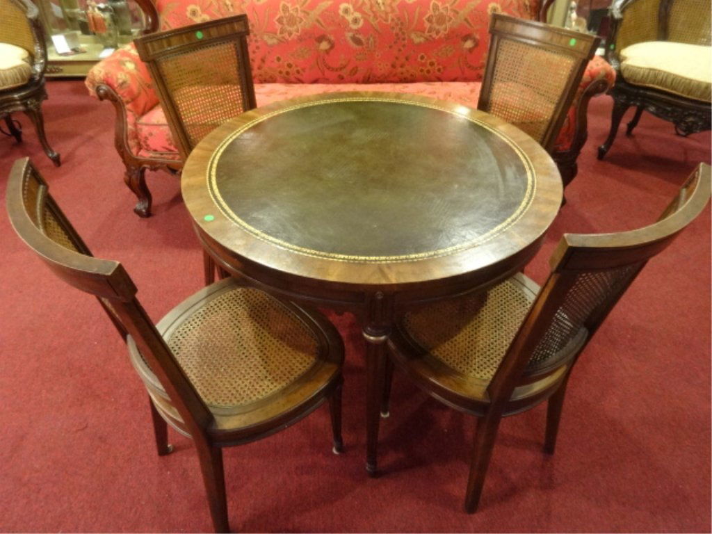 5 PC VINTAGE LOUIS XVI STYLE GAME TABLE, 4 CANE BACK (1 of 8)