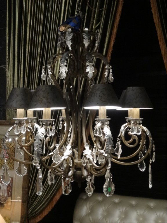 SILVER FINISH METAL CHANDELIER, CRYSTAL DROPS, BLACK (1 of 7)