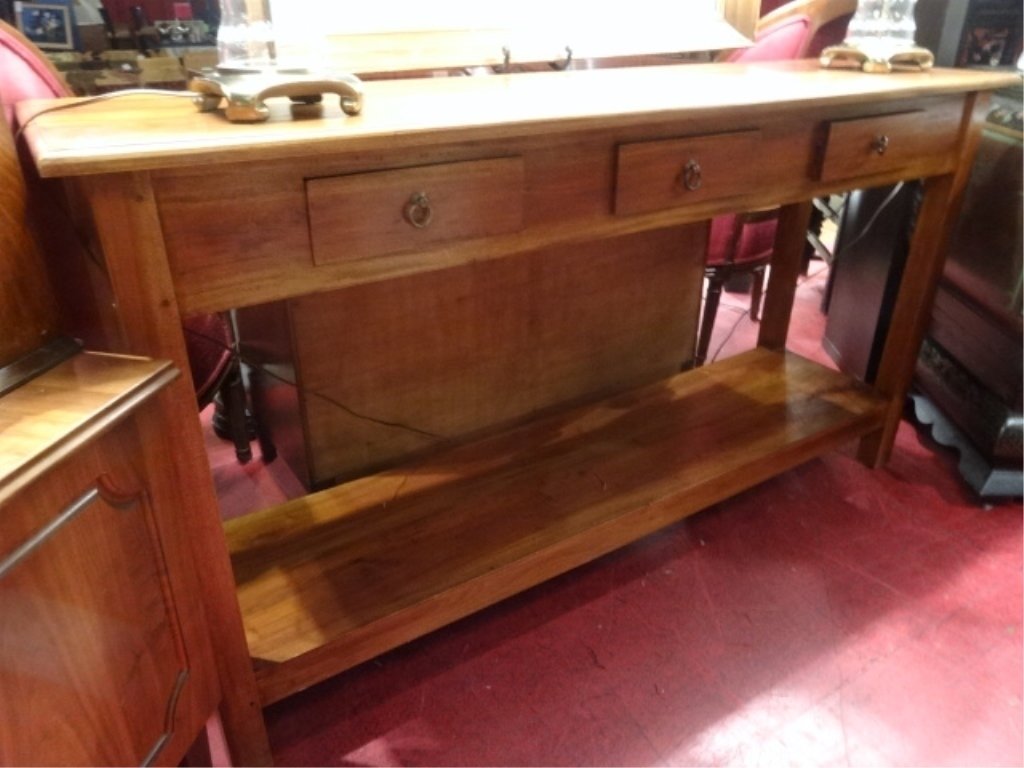 WOOD CONSOLE TABLE WITH 3 DRAWERS AND UNDERTIER, (1 of 5)