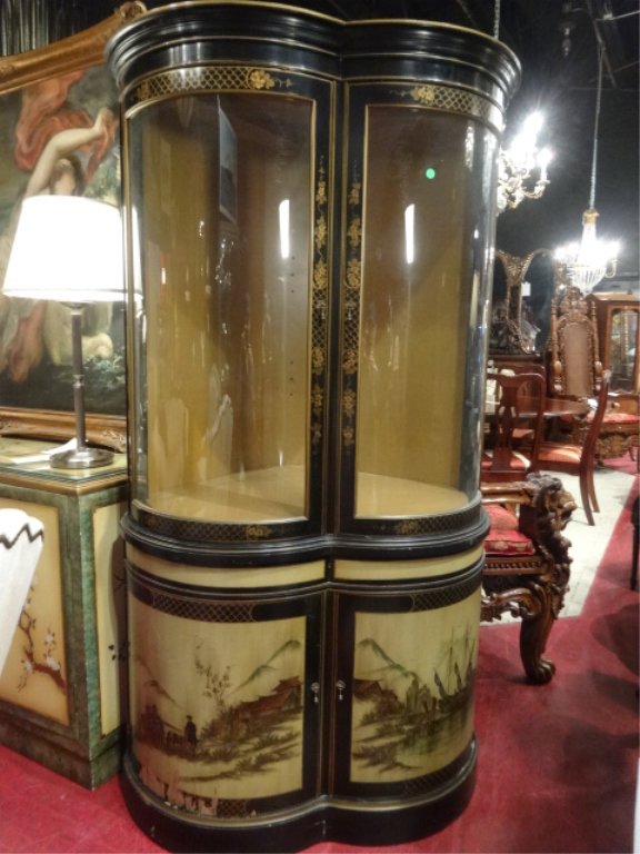 CHINOISERIE CORNER DISPLAY CABINET, CURVED GLASS DOORS, (1 of 6)