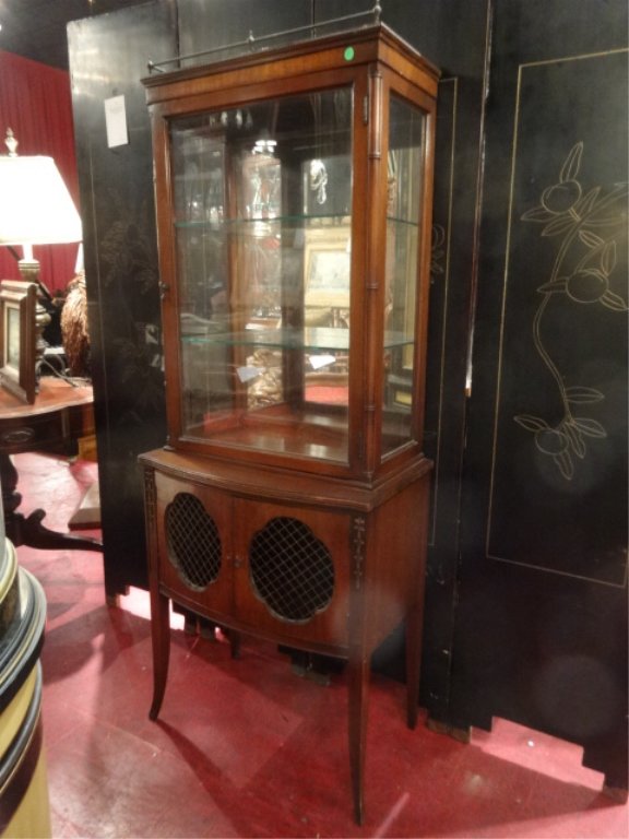 VINTAGE WOOD CABINET, 2 GLASS DOORS OVER 2 LOWER WIRE (1 of 7)
