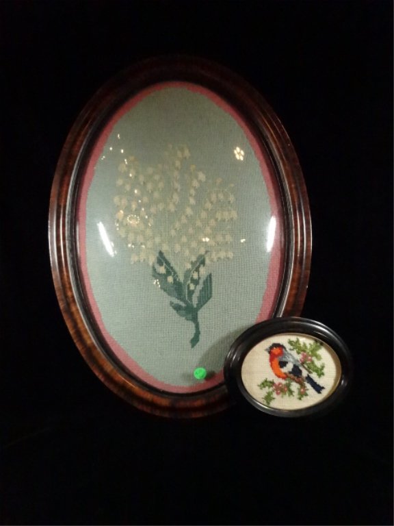 2 PC FRAMED NEEDLEWORK, LARGE LILY OF THE VALLEY APPROX (1 of 3)