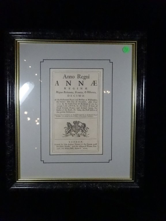 FRAMED BOOK TITLE PAGE, "ANNO REGNI ANNAE", FROM THE (1 of 4)