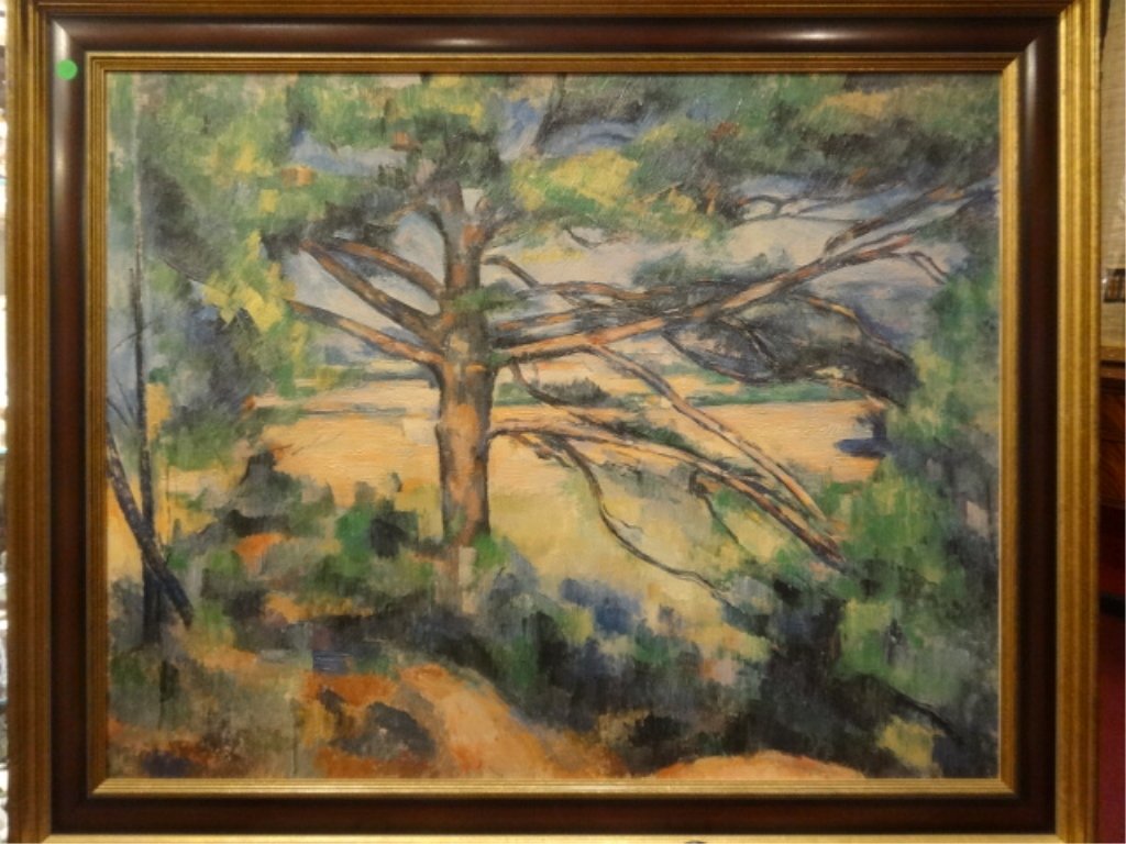 LARGE ACRYLIC PAINTING, LANDSCAPE WITH TREE, UNSIGNED, (1 of 6)