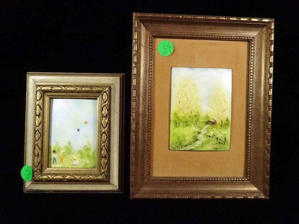 2 FRAMED ENAMEL ON COPPER PLAQUES, FRAMED SIZE OF (1 of 7)
