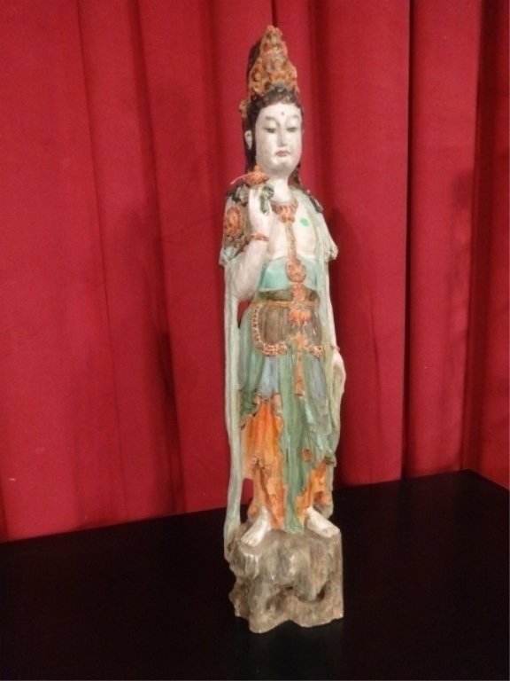 LARGE CHINESE CERAMIC GUANYIN PUSA STATUE, 41" X 9." X (1 of 6)