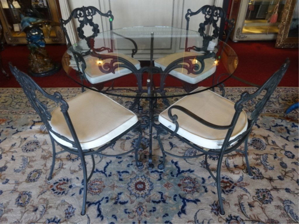 5 PC ORNATE METAL DINING TABLE AND 4 CHAIRS, ROUND (1 of 6)
