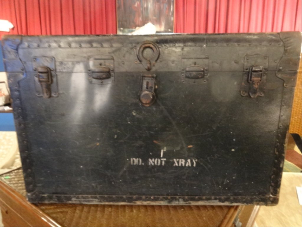 VINTAGE TRUNK, BLACK FINISH, STAMPED DO NOT XRAY, FAIR (1 of 1)