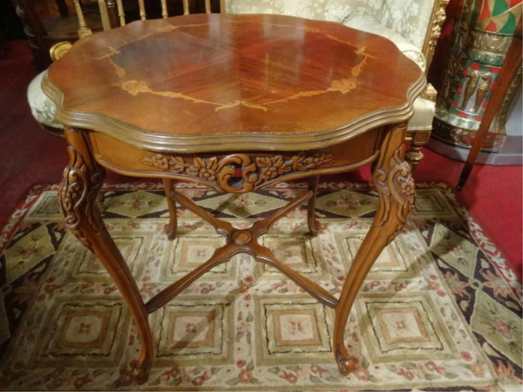 LOUIS XV STYLE CARVED INLAID WOOD SIDE TABLE, WITH (1 of 6)