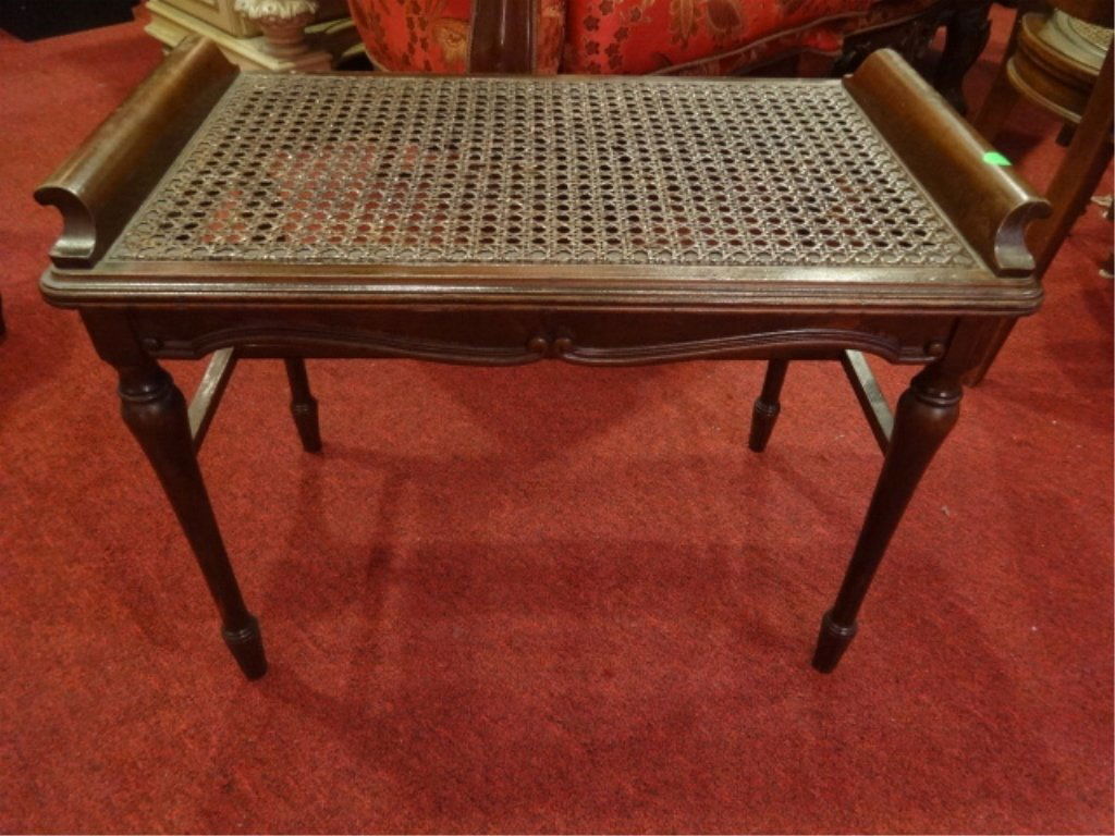 VINTAGE LOUIS XVI STYLE CANE TOP TABLE, DARK FINISH, (1 of 4)