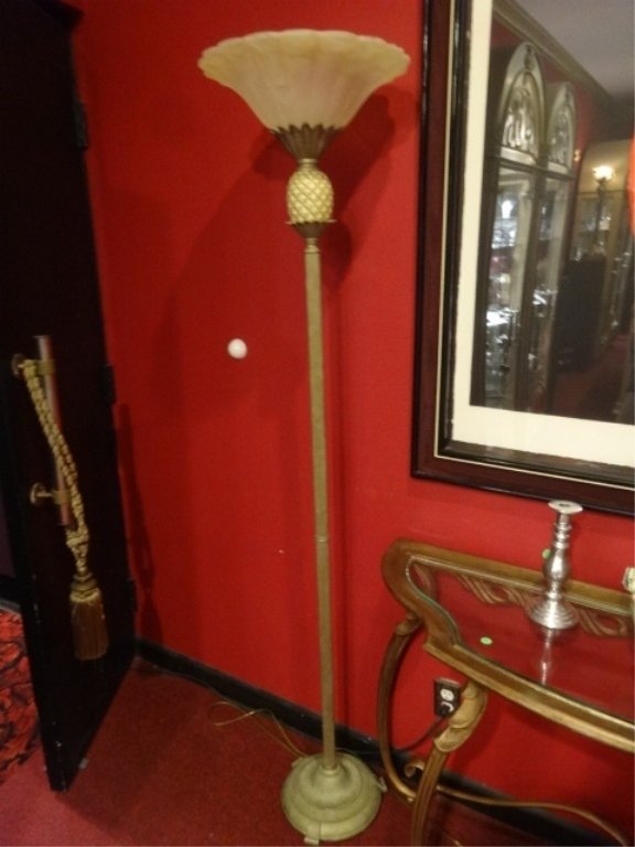 VINTAGE TORCHIERE FLOOR LAMP WITH SCALLOPED GLOBE, (1 of 3)