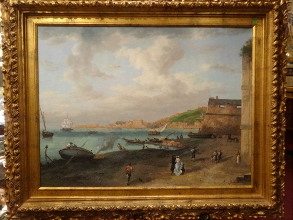 E. PONTHIER LARGE OIL ON CANVAS PAINTING, COASTAL (1 of 10)