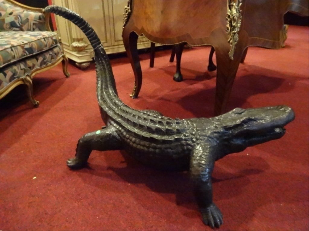 LARGE ALLIGATOR BRONZE SCULPTURE FOUNTAIN, PLUMBED FOR (1 of 6)
