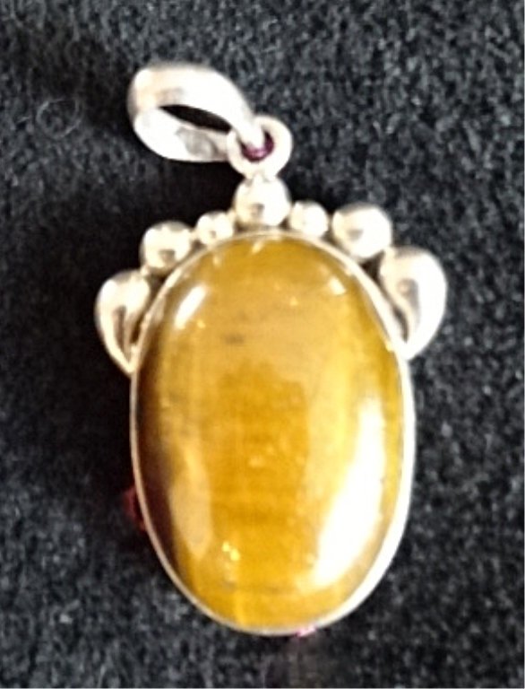 STERLING SILVER & TIGER EYE PENDANT, OVAL, APPROX 1.5",: STERLING SILVER & TIGER EYE PENDANT, OVAL, APPROX 1.5", SKU895.P8
