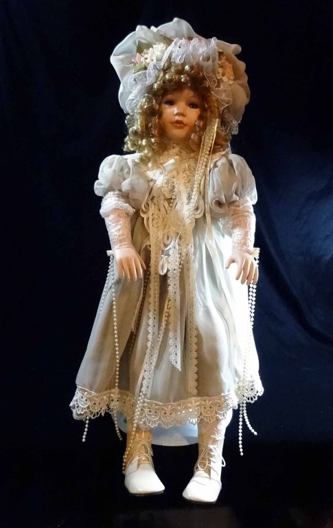 ELSIE MASSEY PORCELAIN DOLL APPROX 31"H, STAND INCLUDED (1 of 7)
