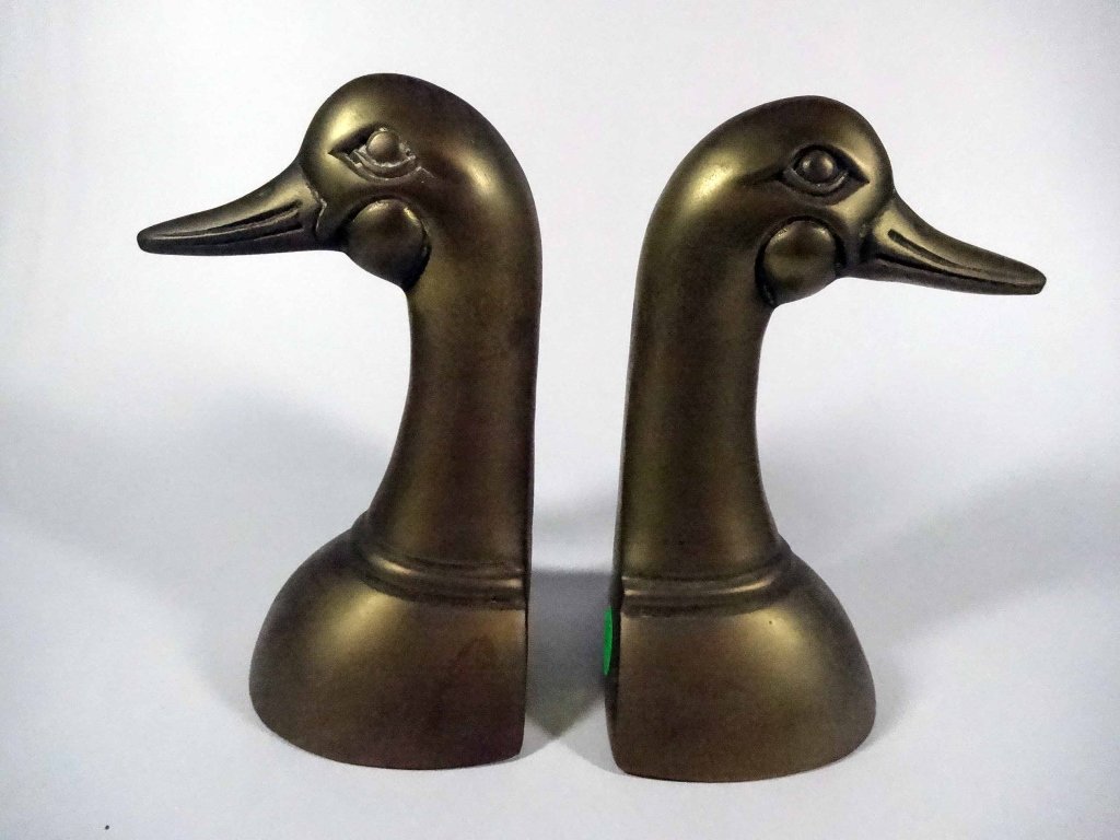 PAIR BRASS DUCK HEAD BOOKENDS, APPROX 6.5"H (1 of 3)