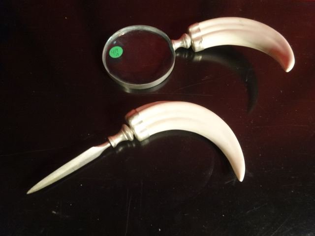 2 PC FAUX HORN LETTER OPENER AND MAGNIFYING GLASS DESK (1 of 5)