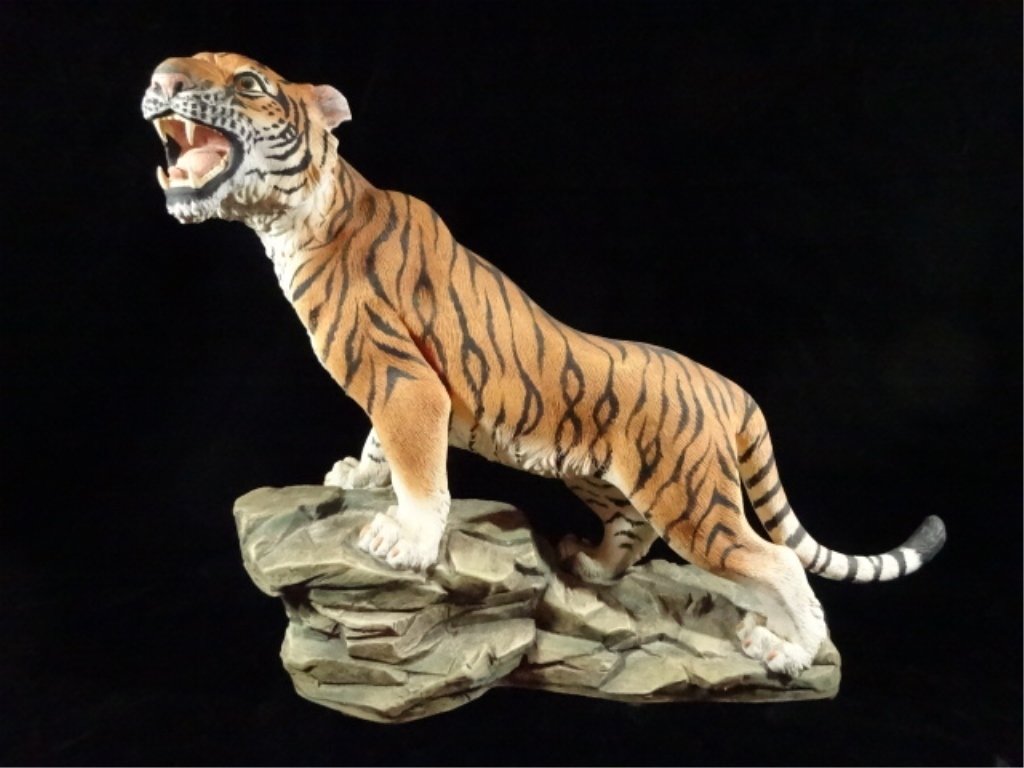 PORCELAIN SCULPTURE, BENGAL TIGER BY ANDREA, LABELED: PORCELAIN SCULPTURE, BENGAL TIGER BY ANDREA, LABELED ANDREA BY SADEK, APPROX 13" X 16.5", SKU3395.22