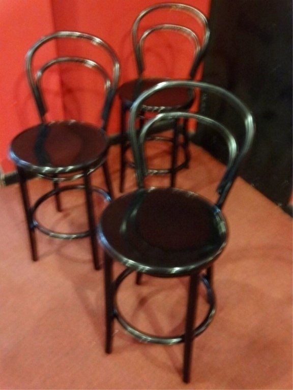 3 CAFE STYLE WOOD, BARSTOOLS, GLOSS BLACK FINISH, (1 of 4)