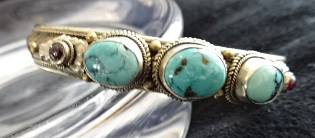 TURQUOISE, STERLING SILVER & BRASS BRACELET, APPROX 2 (1 of 2)