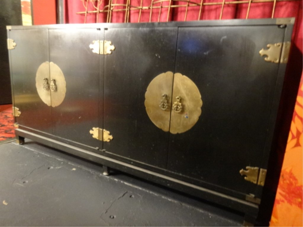4 DOOR ASIAN STYLE CONSOLE CABINET, BRASS MEDALLIONS, (1 of 4)