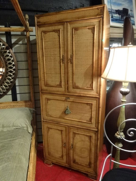 DREXEL HERITAGE BAMBOO AND RATTAN CABINET WITH DROP (1 of 7)