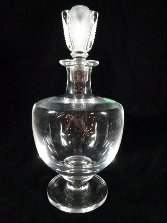 LALIQUE CRYSTAL DECANTER, CROWN FORM STOPPER, MARKED (1 of 7)