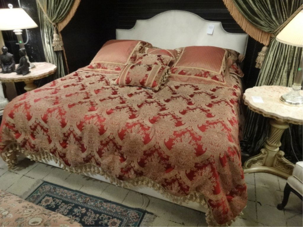 UPHOLSTERED KING BED WITH BRASS NAILHEAD EDGE, INCLUDES (1 of 9)