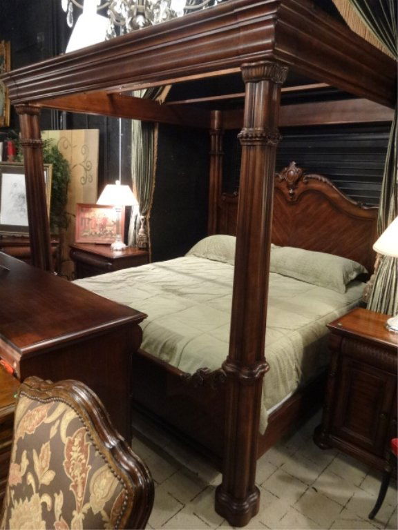 BERNHARDT KING SIZE CANOPY BED, DARK FINISH, WITH (1 of 6)