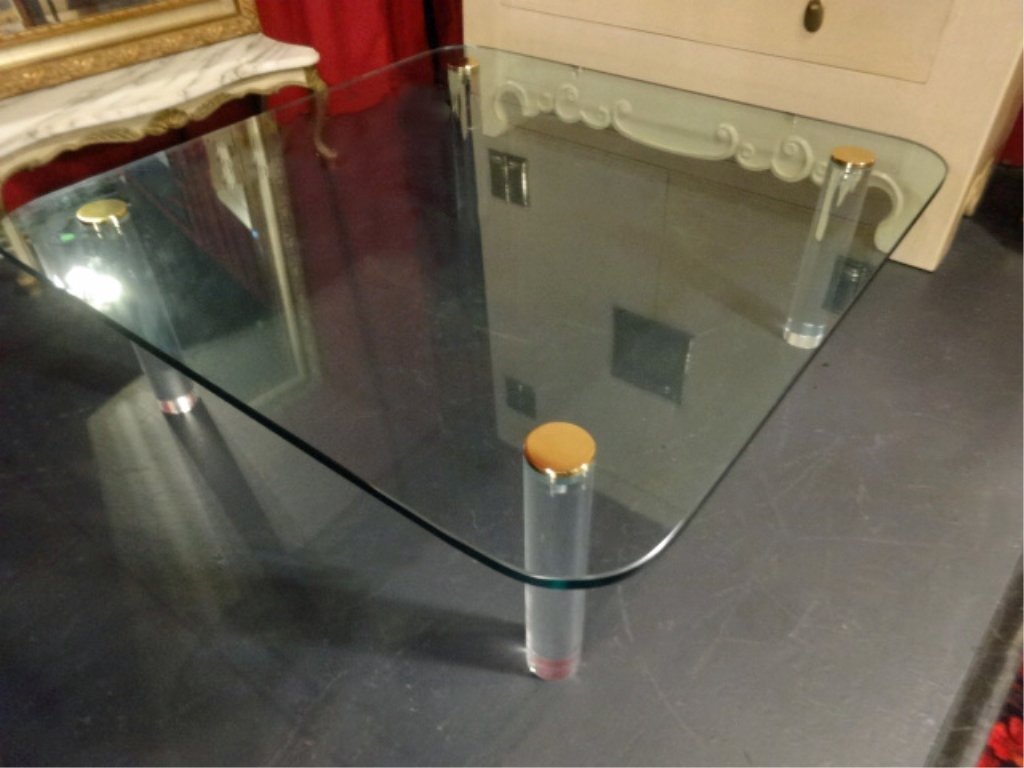PACE COLLECTION LUCITE AND GLASS COFFEE TABLE, (1 of 4)