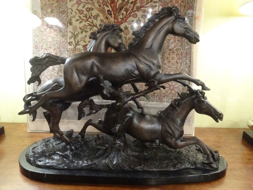 HUGE BRONZE SCULPTURE, 3 HORSES, ON MARBLE BASE, APPROX (1 of 10)