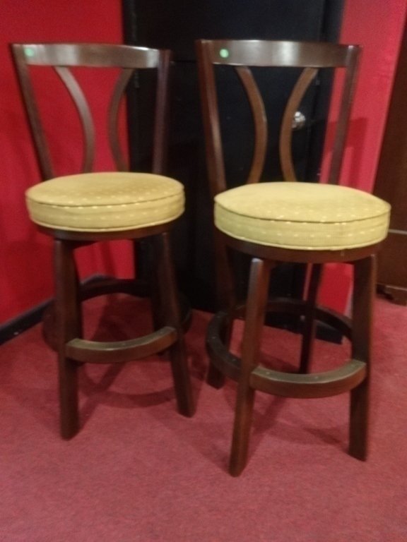PAIR CONTEMPORARY SWIVEL BARSTOOLS, GOLD UPHOLSTERED (1 of 8)