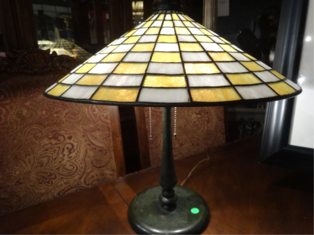 ARTS AND CRAFTS STYLE STAINED GLASS LAMP, WHITE AND (1 of 5)