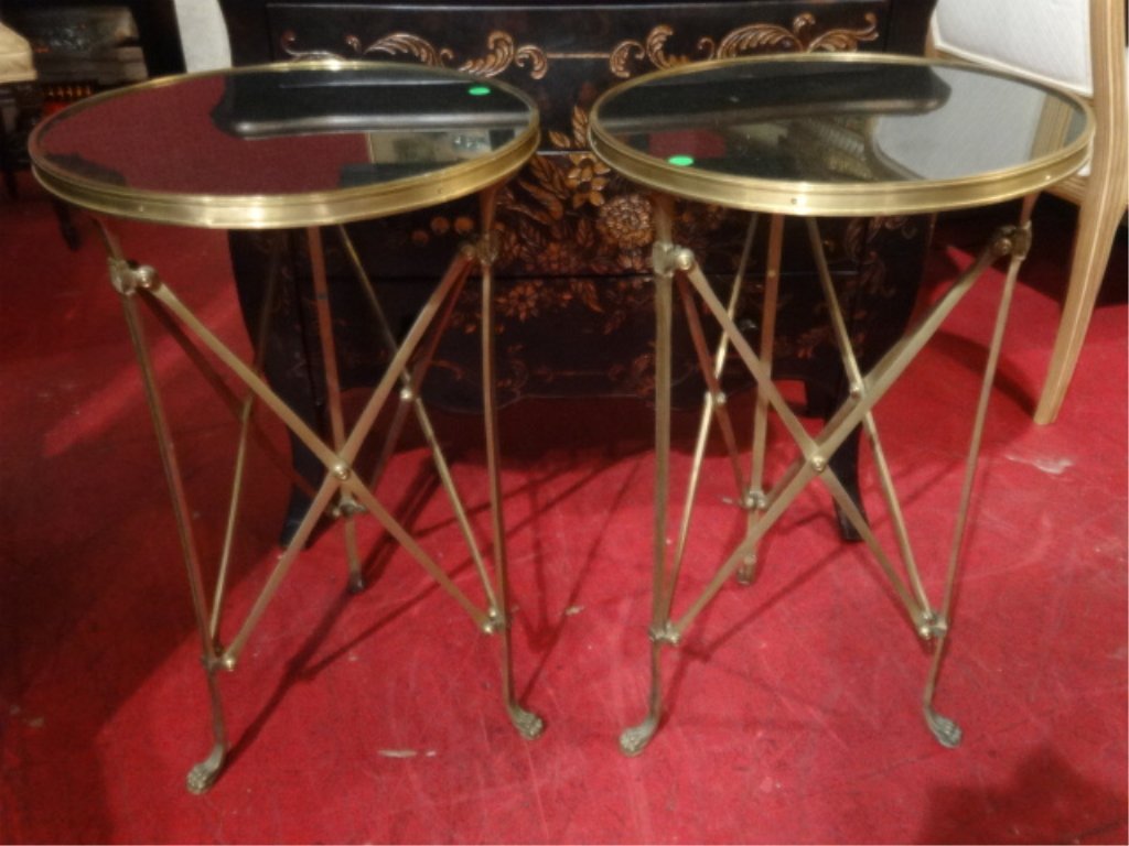 PAIR NEOCLASSICAL METAL TABLES, BLACK GRANITE TOPS, (1 of 9)