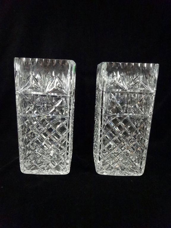 PAIR SQUARE CRYSTAL VASES, APPROX 10.5"H (1 of 4)