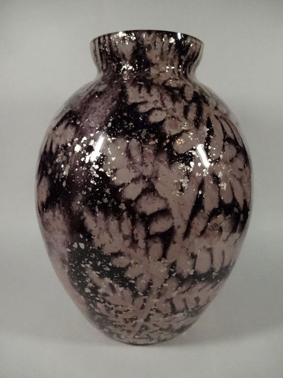 PINK, BLACK & SILVER ART GLASS VASE, APPROX 10.5"H (1 of 5)