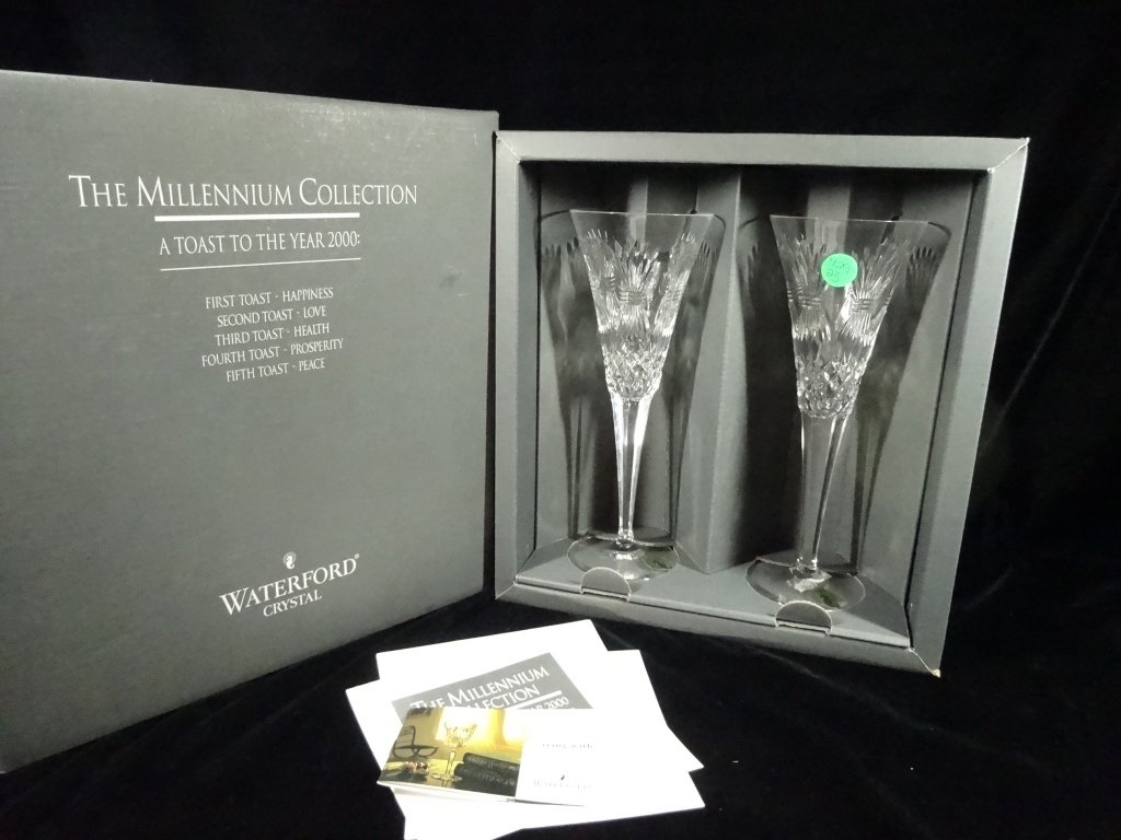 PAIR WATERFORD CRYSTAL MILLENIUM CHAMPAGNE FLUTES, (1 of 6)