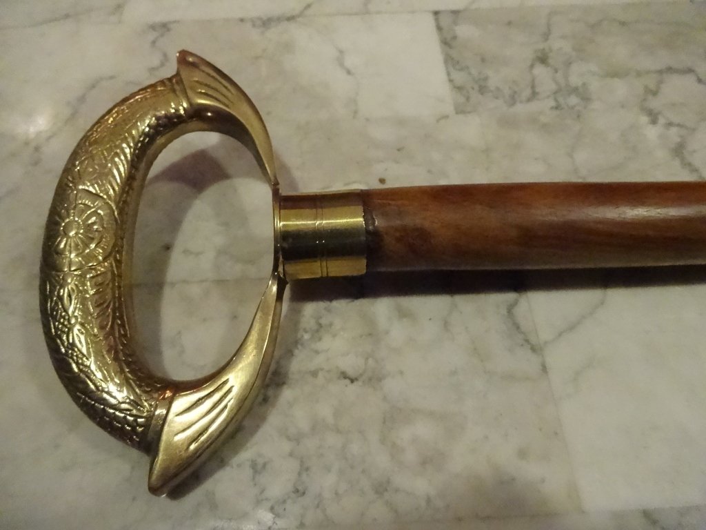 CANE WITH BRASS HANDLE AND INSET SHAMROCK DESIGN, (1 of 8)
